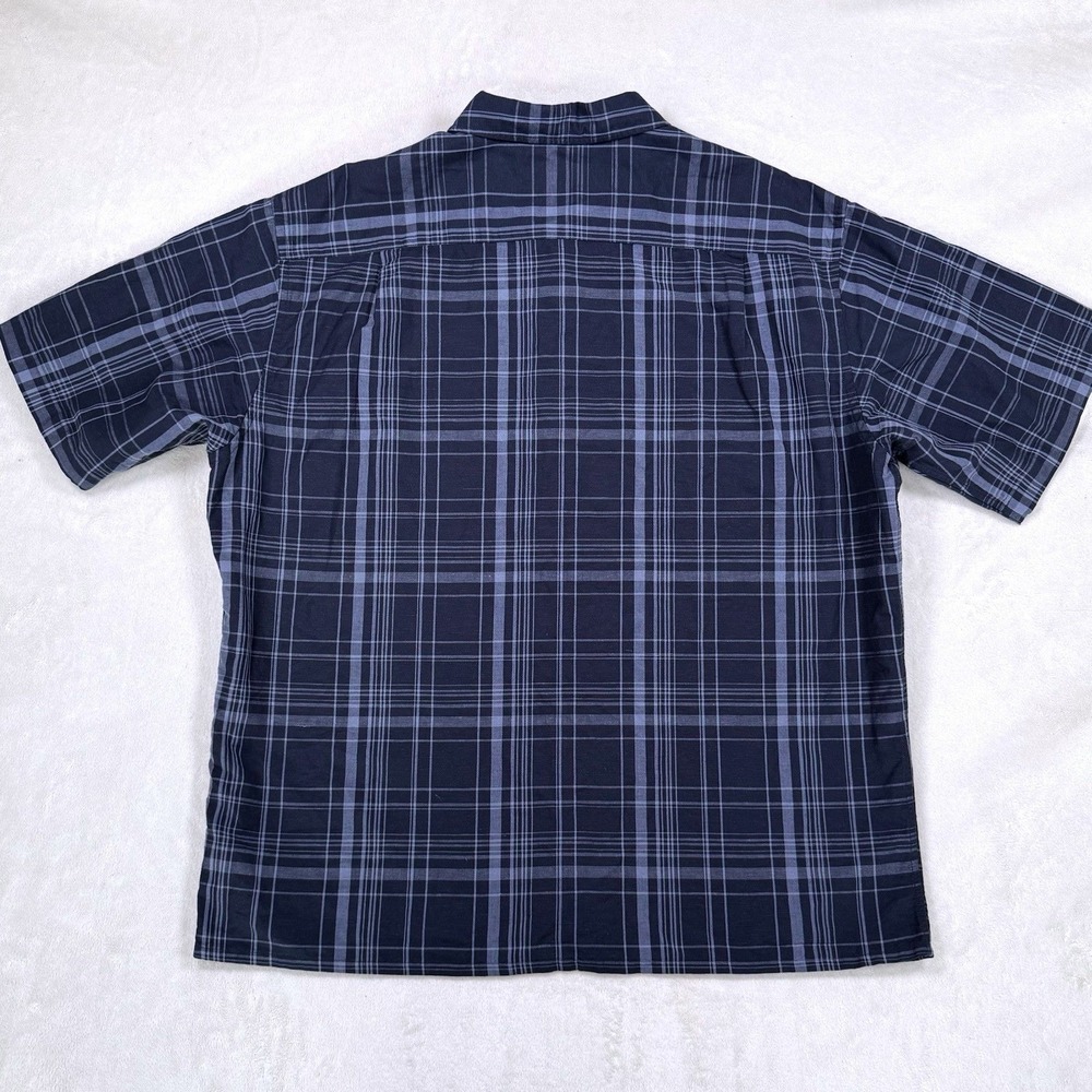 Uniqlo Navy Blue Plaid Linen Cotton Blend XL Short Sleeve Button Front Shirt - Picture 2 of 10
